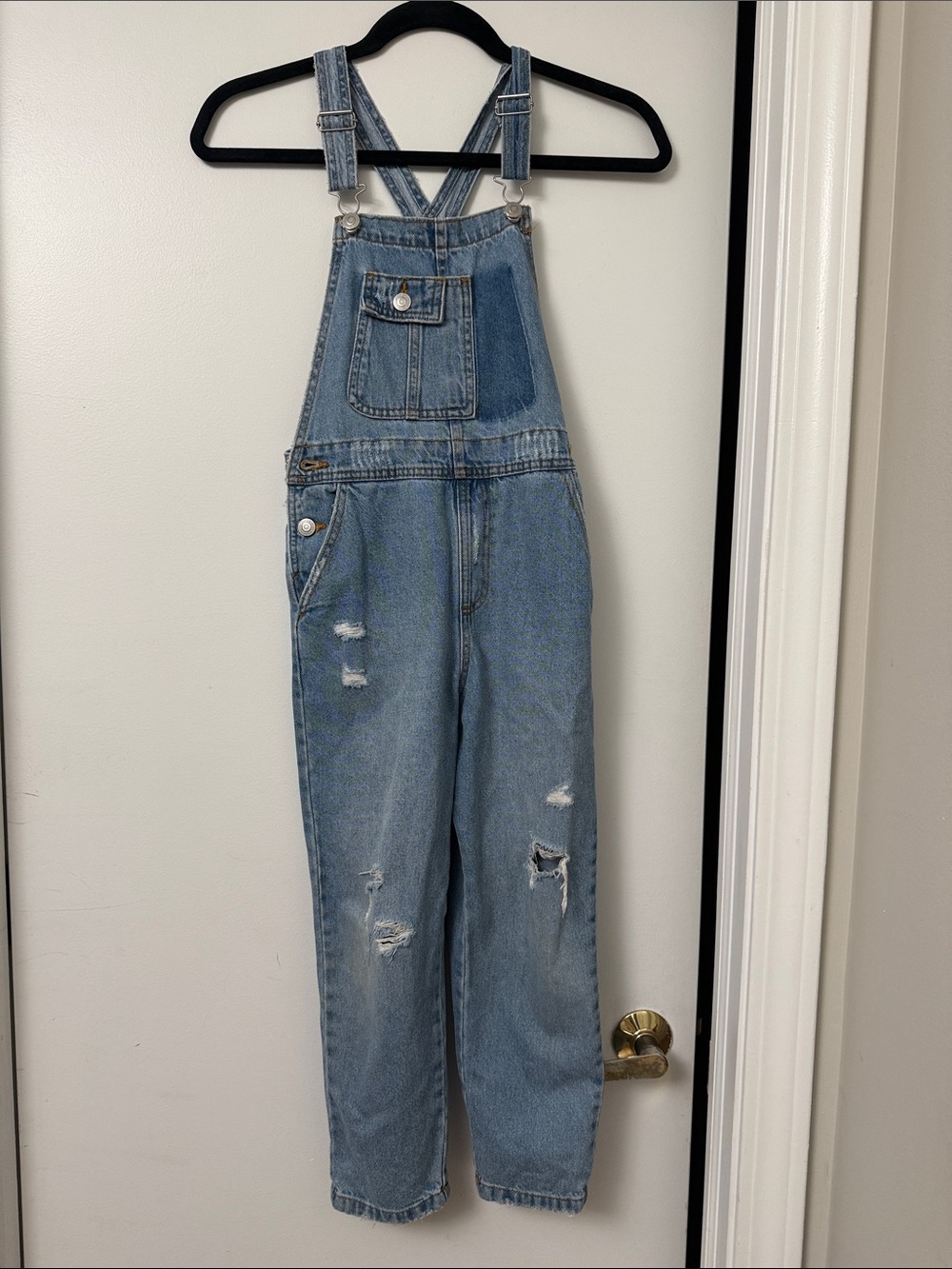 Zara Light Blue Distressed Denim Overalls - Kids